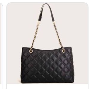 Aldo - Black Quilted Tote Purse with Gold Chain